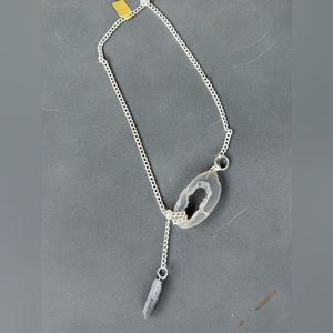 Agate stone & silver plate chain with wrap closure